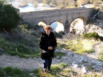 Sarah at Le Pont du Diable on the way to see St. Guilhelm le Desert