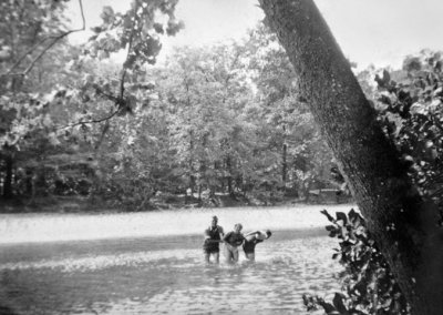 Kenneth, Mar, and Gilbert Wading in Ozarks River