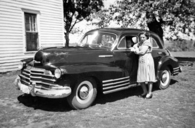 Viola Poses With the 47 Chevrolet