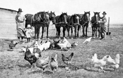 Esther, Eveyln and George Olson on their Canadian Homestead