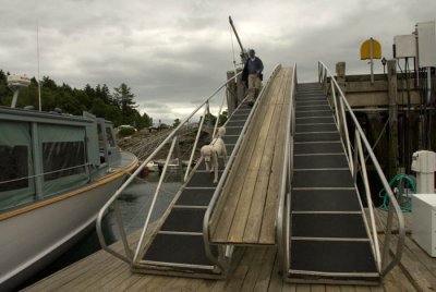 Jamie coming down ramp to boat