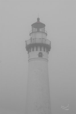 Wind Point Lighthouse In Morning Fog