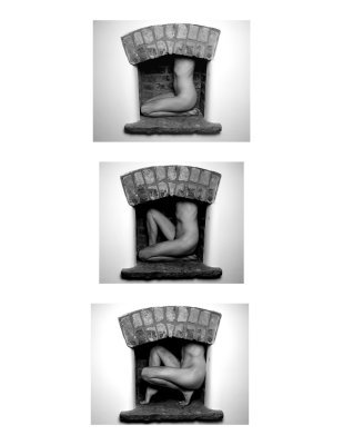 Nude in fireplace triptych