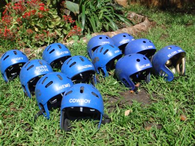 Helmets for the trip on the Zambesi.JPG