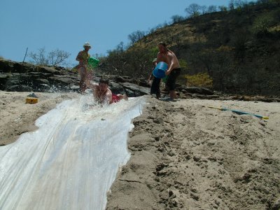 Layover day David doing the Slippy Slide on the Zambesi.JPG