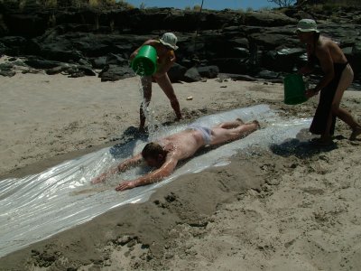 Layover day Steve doing the Slippy Slide on the Zambesi.JPG