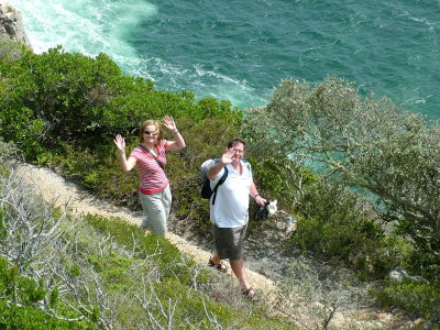 Stephen and Liz waving at Cape Point.JPG