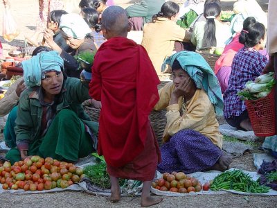 Child monk in market