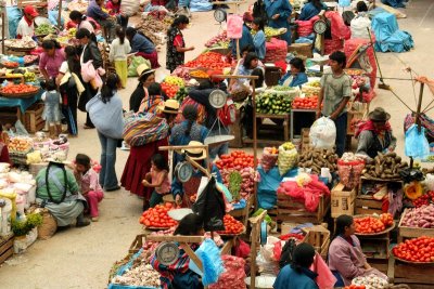 Busy Vegetable market Urubamba Peru