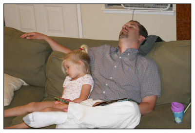 Asleep onthe couch after dad finished reading