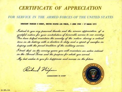 Certificate of Appreciation From President Nixon