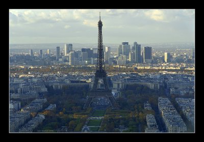 Le champ de Mars, La tour Eiffel, le trocadéro, le 16eme, le bois de boulogne, la defense.