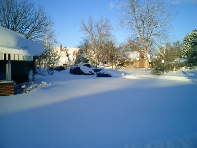This is Brian's truck on the left and my car on the right. Note that the snow is all the way up to the hood of my car!