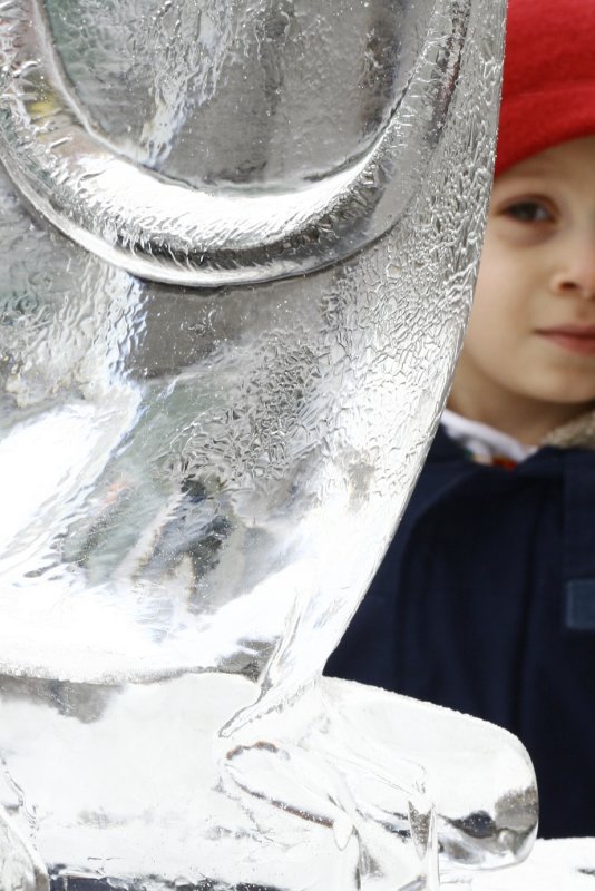 Ryan looks at ice sculpture