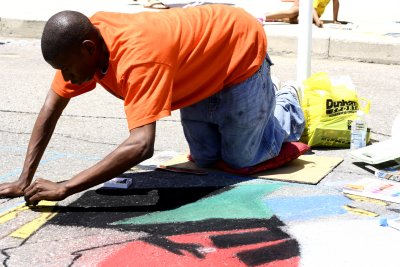 Brian Thomas from Harper Woods High School  recreates Jacob Lawrence's Barber Shop