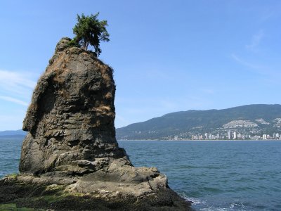 Siwash Rock, with West Vancouver in the background