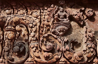 detail of Khmer carving at Banteay Srei