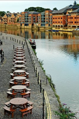 Pub tables and riverside, York