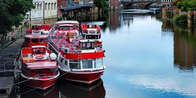 Red boats up close, York