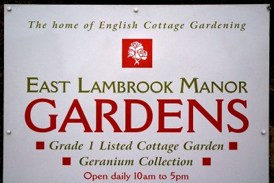 Welcome sign, East Lambrook Manor Gardens