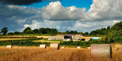 Farm and hay bales