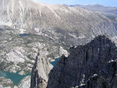The north buttress with second lake to the left.