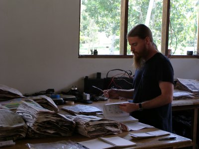John sorting thru the leaf specimens
