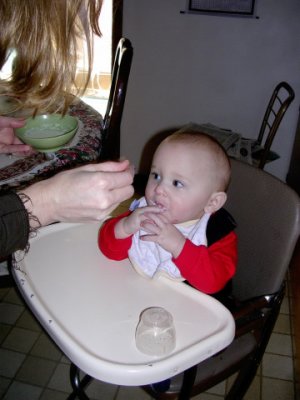 His first solid food