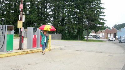 Wave at Debbie -- colorfully watching in the rain