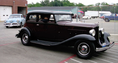 A Packard comes off the track