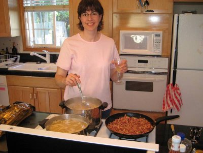 Alice cooking Monday pasta carbonara