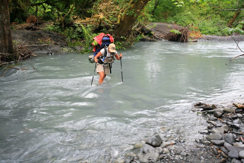 Deb Crossing One Of Many Creeks Along Hoh River Trail