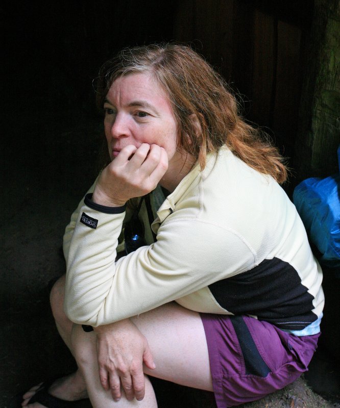 Joan Reflecting  In Shelter After Climb