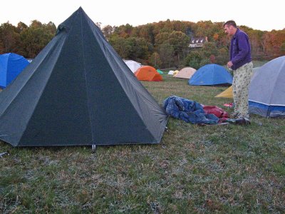  My New  Golight Hex Tent and Jeff In His PJ's early morning