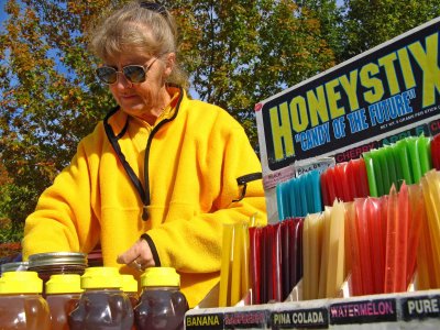  Marlene Hickman Tends Her Honey Table At Farmers Market