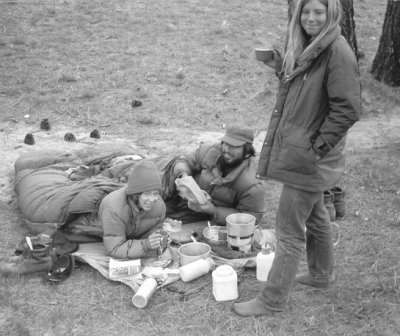 Bob and Peggy Titus ( Laying) And Nancy At Messenger Flats Cooking In Bed