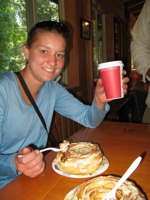 Michelle With Her  Bear Creek Bakery   Coffee  And Cinimon Roll