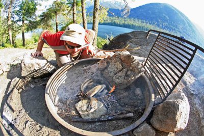   Fisheye View Of  Fish Cooking ( Note: Classic Griswold Cast Iron Pan!!)