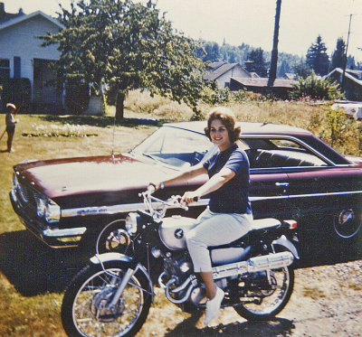 Mom On  1966 Honda  160cc Scrambler With Her New Lincense