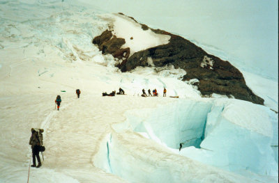 Glacier Practice On Mt. Rainier's Ingram Glacier As We Climb Toward Ice Fall