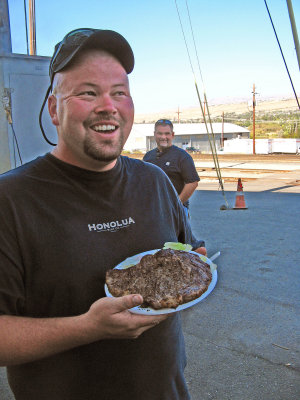  Brakeman Garret With His  16 Oz. Steak As Cook Eric Looks On