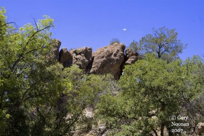 Rocks above trees at visitor center looking NW.