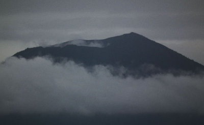 Mt Vesuvius summit in clouds from Seiano
