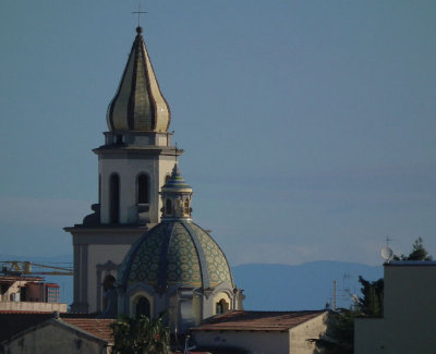 Church towers of Sts Ciro and Giovanni in Vico Equense from Seiano