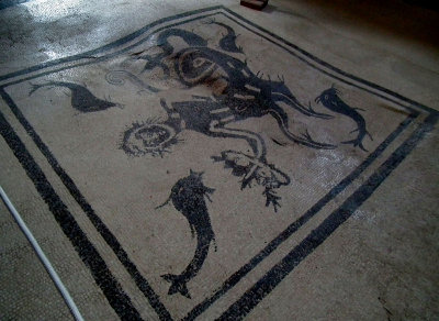 Mosaic showing heat distorted floor in ladies bath house 