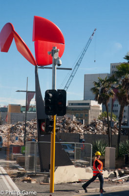 Nucleus sculpture survives (red petals)