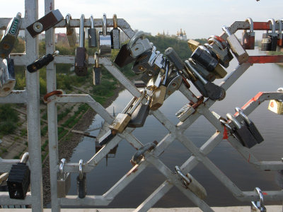 Many padlocks of love (keys have been thrown in the river)