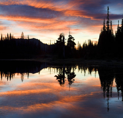 Mt Rainier NP - Reflection Lake Orange Sunrise