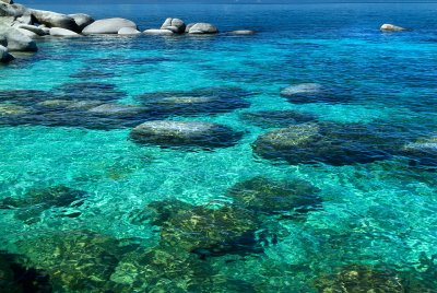 Lake Tahoe Rocks Under Teal Water