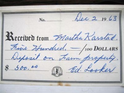 1963 - Purchase deposit on the land
